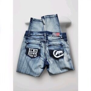 Ecko Unltd Mens Blue Athletic Straight Denim Jeans Size 34 Y2K Pants Acid Wash